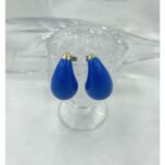 Ατσάλινα σκουλαρίκια σχήμα δάκρυ με Μπλε σμάλτο χρώμα χρυσό-SK-