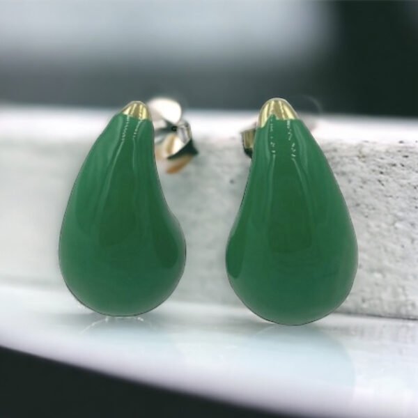 Ατσάλινα σκουλαρίκια σχήμα δάκρυ με πράσινο σμάλτο χρώμα χρυσό