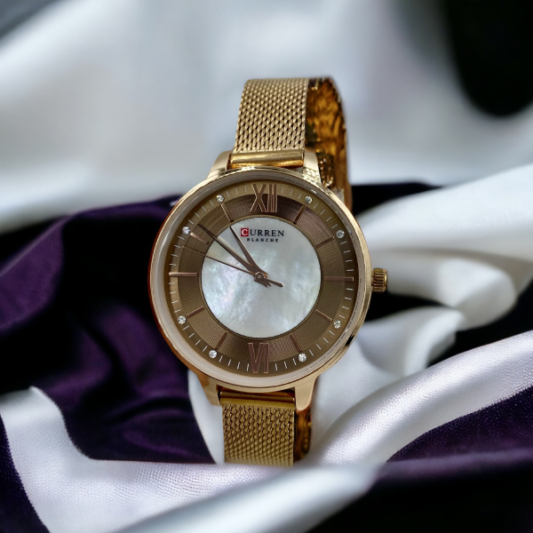 Γυναικείο ρολόι με ατσάλινο μπρασελέ πλέγμα Ροζ/χρυσό-GR-