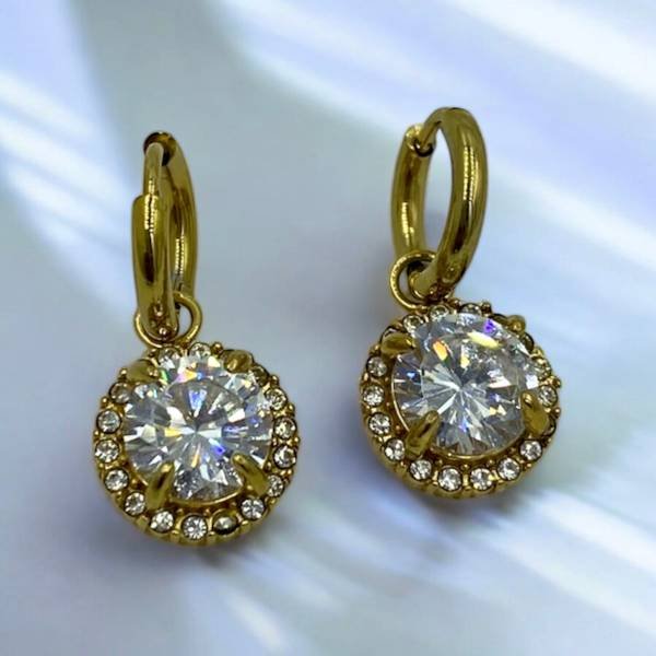 Σκουλαρίκια από ανοξείδωτο ατσάλι κρεμαστά με ζιργκον χρώμα χρυσό-SK-527