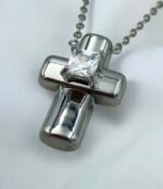 Κολιέ Σταυρός από ανοξείδωτο ατσάλι χρώμα ασημί-K-551 - Image 3