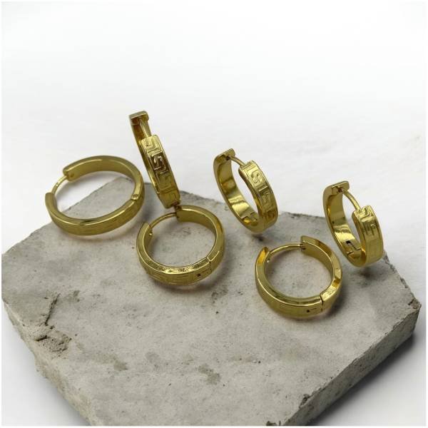 Σκουλαρίκια Σετ 3 ζευγάρια κρικάκια από Ανοξείδωτο ατσάλι,χρώμα χρυσό-SK-682