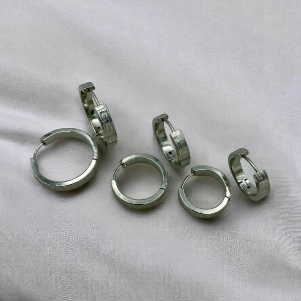 Σκουλαρίκια Σετ 3 ζευγάρια κρικάκια από Ανοξείδωτο ατσάλι,χρώμα ασημί-SK-682