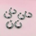 Σκουλαρίκια Σετ 3 ζευγάρια κρικάκια από Ανοξείδωτο ατσάλι,χρώμα ασημί-SK-680 - Image 3