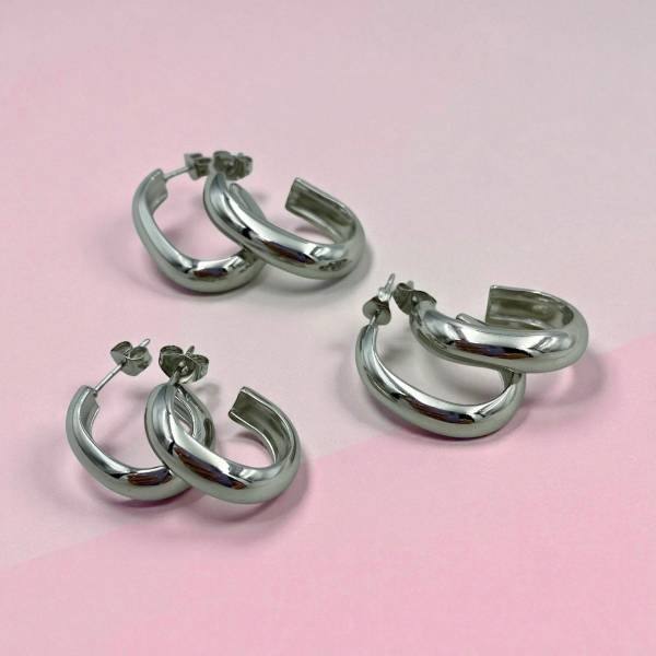 Σκουλαρίκια Σετ 3 ζευγάρια κρικάκια από Ανοξείδωτο ατσάλι,χρώμα ασημί-SK-681 patra