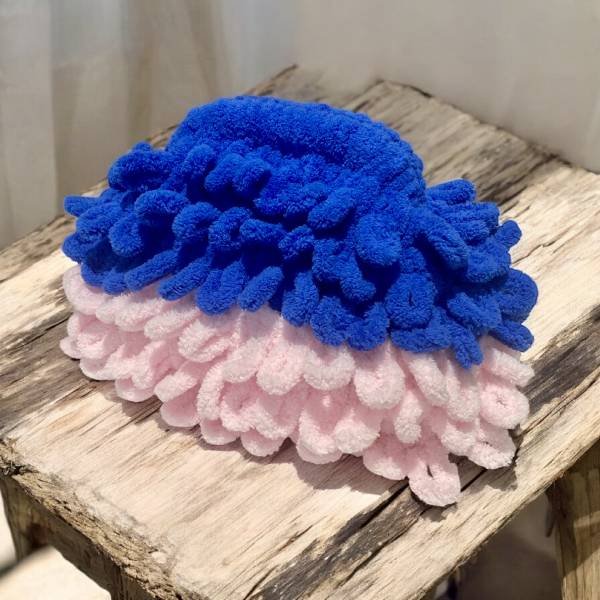 Χειροποίητη τσάντα small puffy πλεγμένη με τα δάχτυλα χρώμα Ροζ/Μπλε-PL-120