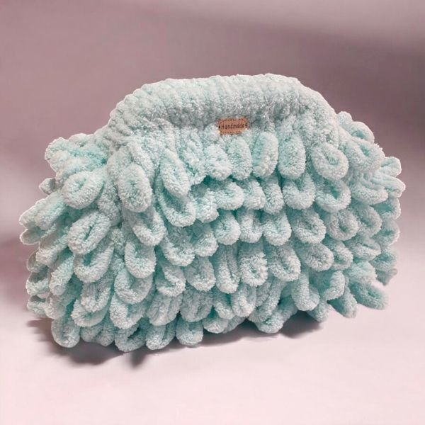 Χειροποίητη πλεκτή τσάντα Puffy MINI οινοπνευματί-PL-120-19