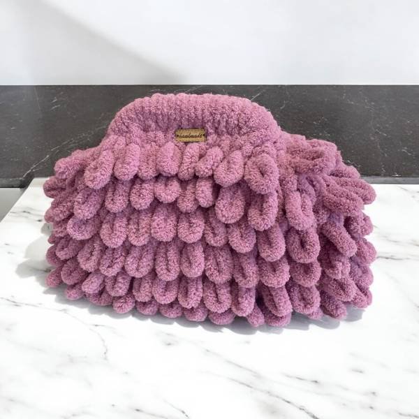 Χειροποίητη τσάντα Puffy MINI πλεγμένη με τα δάχτυλα σάπιο μήλο-PL-120-28