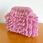 Χειροποίητη πλεκτή τσάντα Puffy medium χρώμα Ροζ-PL-119-185