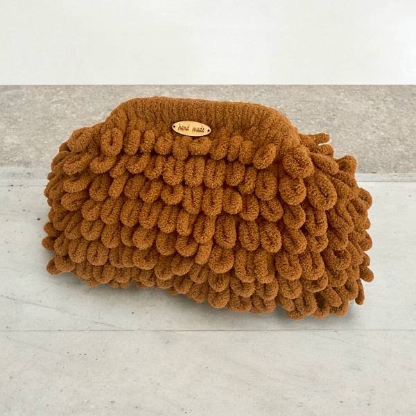 Χειροποίητη πλεκτή τσάντα Puffy χρώμα Καφέ-PL-116-321