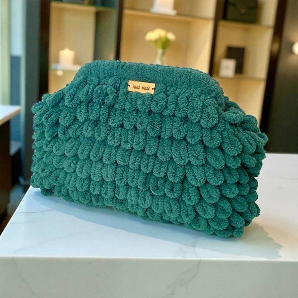 Χειροποίητη πλεκτή τσάντα Puffy χρώμα Σμαραγδί-PL-116-847patra πατρα