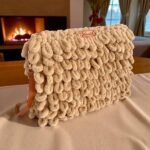 Χειροποίητη πλεκτή τσάντα φάκελος puffy 30x20cm χρώμα Καμηλό-PL-117-262