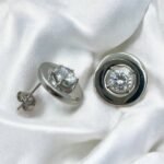 Σκουλαρίκια καρφωτά ατσάλινα με διαμαντάκι .ασημί-SK-720 - Image 2