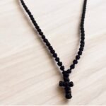 Αγιορείτικο Κομποσχοίνι Λαιμού χειροποίητο μαύρο με Σταυρουδάκι-ST-48 - Image 2