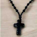 Αντρικό κολιέ ροζάριο Σταυρός χειροποίητο χρώμα μαύρο-ST-49 - Image 2