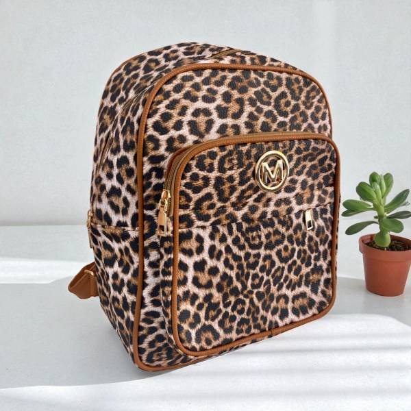 Ευρύχωρο σακίδιο πλάτης animalprint Καφέ χρώμα-TS-