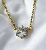 Κολιέ με διαμαντάκι από ανοξείδωτο ατσάλι χρώμα χρυσό-K-661 - Image 2