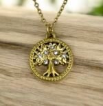 Κολιέ δέντρο της ζωής ανοξείδωτο ατσάλι με ζιργκον χρώμα χρυσό-K-663 - Image 2