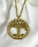 Κολιέ δέντρο της ζωής ανοξείδωτο ατσάλι με ζιργκον χρώμα χρυσό-K-664 - Image 2