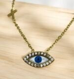 Κολιέ μάτι {σταυρουδάκι}από ανοξείδωτο ατσάλι με ζιργκον χρώμα χρυσό-K-672 - Image 2