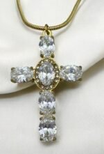 Κολιέ Σταυρός ατσάλινος με πέτρες κρυστάλλου χρώμα χρυσό-Κ-702 - Image 2