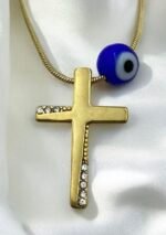 Κολιέ Σταυρός με ματάκι από ανοξείδωτο ατσάλι με ζιργκον xρώμα χρυσό-Κ-700 - Image 2