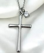 Κολιέ Σταυρός με διαμαντάκι από ανοξείδωτο ατσάλι με ζιργκον xρώμα ασημί-Κ-698 - Image 2