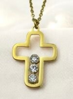 Κολιέ Σταυρός από ανοξείδωτο ατσάλι με ζιργκον xρώμα χρυσό-Κ-697 - Image 2