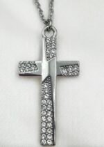 Κολιέ Σταυρός από ανοξείδωτο ατσάλι με ζιργκον xρώμα ασημί-Κ-695 - Image 2