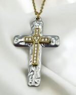 Κολιέ Σταυρός από ανοξείδωτο ατσάλι με ζιργκον δίχρωμο χρυσό/ασημί-Κ-694 - Image 2