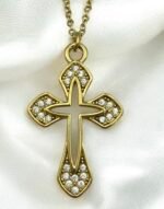Κολιέ Σταυρός από ανοξείδωτο ατσάλι με ζιργκον xρώμα χρυσό-Κ-690 - Image 2