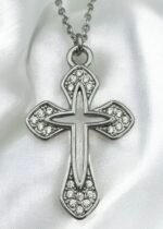 Κολιέ Σταυρός από ανοξείδωτο ατσάλι με ζιργκον xρώμα ασημί-Κ-690 - Image 2