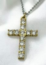 Κολιέ Σταυρός από ανοξείδωτο ατσάλι με ζιργκον δίχρωμο χρυσό/ασημί-Κ-691 - Image 2