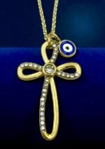 Κολιέ Σταυρός με ματάκι από ανοξείδωτο ατσάλι με ζιργκον xρώμα χρυσό-Κ-701 - Image 2