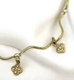 Βραχιόλι λουλουδάκια από ανοξείδωτο ατσάλι με ζιργκον χρώμα χρυσό-BR-383 - Image 2