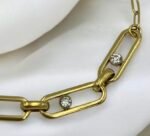 Βραχιόλι από ανοξείδωτο ατσάλι με ζιργκον χρώμα χρυσό-BR-340 - Image 2