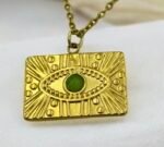 Κολιέ από ανοξείδωτο ατσάλι με πράσινη πέτρα χρώμα χρυσό-K-680 - Image 2