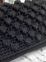 Χειροποίητη πλεκτή τσάντα πλέξη bubble χρώμα Μαύρο-PL-140 - Image 4