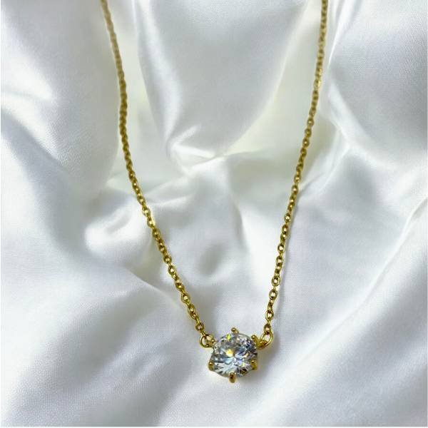 Κολιέ με διαμαντάκι από ανοξείδωτο ατσάλι χρώμα χρυσό-K-