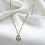 Κολιέ σταγόνα με ζιργκον από ανοξείδωτο ατσάλι χρώμα χρυσό-K-