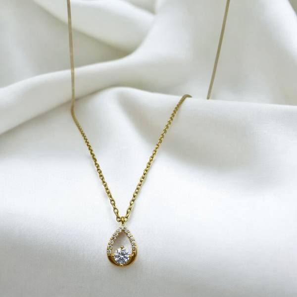 Κολιέ σταγόνα με ζιργκον από ανοξείδωτο ατσάλι χρώμα χρυσό-K-