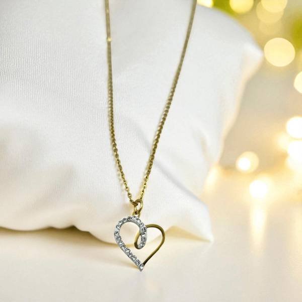 Κολιέ καρδιά από ανοξείδωτο ατσάλι με ζιργκον χρώμα χρυσό-K-