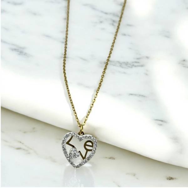 Κολιέ καρδιά από ανοξείδωτο ατσάλι με ζιργκον χρώμα χρυσό-K-