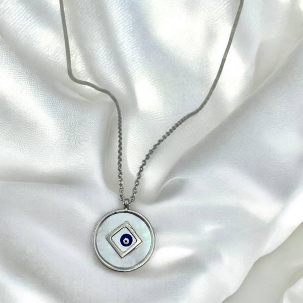 Κολιέ μάτι {φίλντισι}από ανοξείδωτο ατσάλι χρώμα ασημί-K-
