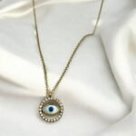 Κολιέ μάτι από ανοξείδωτο ατσάλι με ζιργκον χρώμα χρυσό-K-