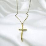 Κολιέ Σταυρός από ανοξείδωτο ατσάλι με ζιργκον xρώμα χρυσό-Κ-