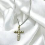Κολιέ Σταυρός από ανοξείδωτο ατσάλι με ζιργκον δίχρωμο χρυσό/ασημί-Κ-691
