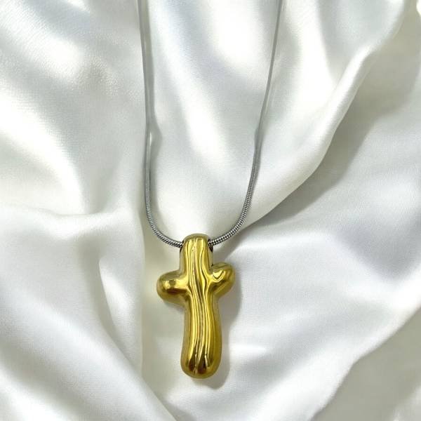 Κολιέ Σταυρός από ανοξείδωτο ατσάλι δίχρωμο χρυσό/ασημί-Κ-