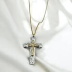 Κολιέ Σταυρός από ανοξείδωτο ατσάλι με ζιργκον δίχρωμο χρυσό/ασημί-Κ-