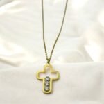 Κολιέ Σταυρός από ανοξείδωτο ατσάλι με ζιργκον xρώμα χρυσό-Κ-